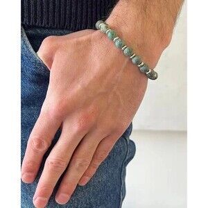 MONOTYPE Jonathan Meizler Bracelet Green Variegated Stone Bead Stretch HUGO $130
